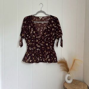Lily White Floral Wrap Blouse - Deep Purple